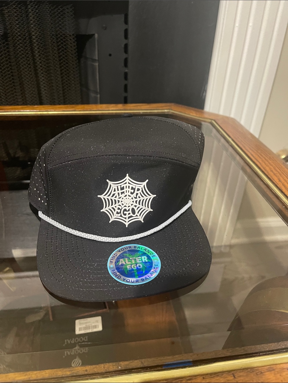 Black Rope-Trim Five-Panel Hat